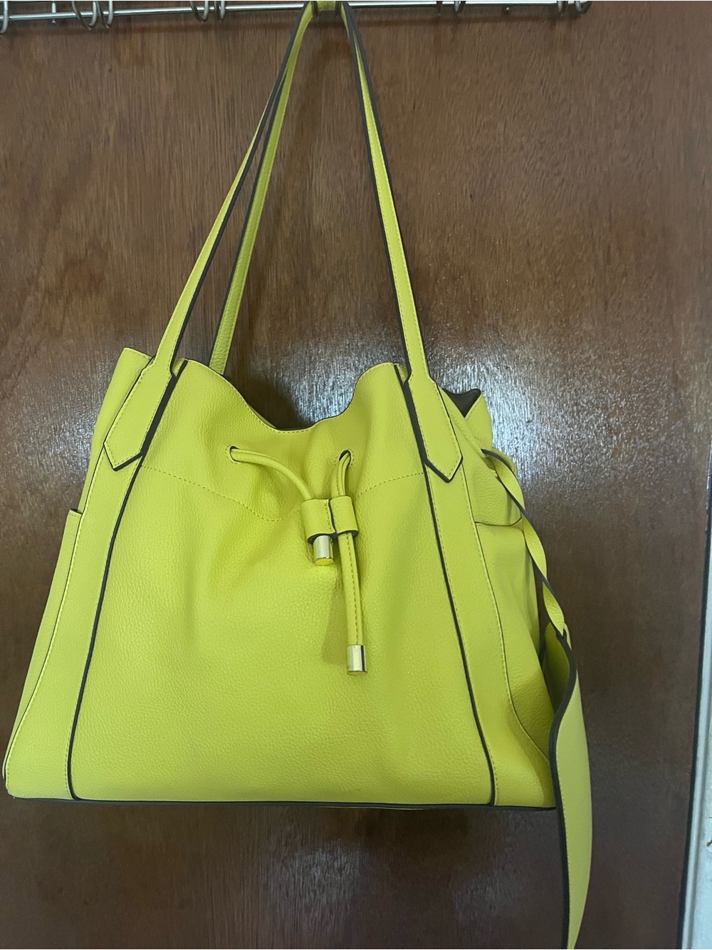 Bright Yellow Drawstring Shoulder Tote - Women’s Everyday Bag